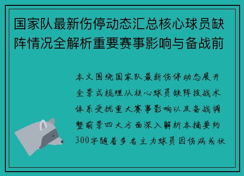 国家队最新伤停动态汇总核心球员缺阵情况全解析重要赛事影响与备战前景